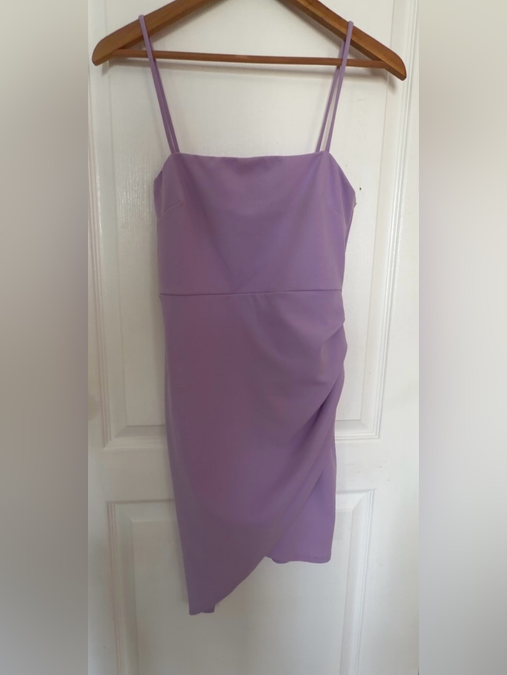 Honey Blue Blush Lilac Asymmetrical Spaghetti-Strap Midi Dress
